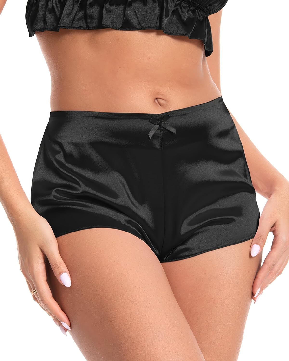 Satini Silky Satin Lingerie Shorts - Smooth Waist, Bow, Elegant Women’s Lingerie, Sleepwear - Image 2
