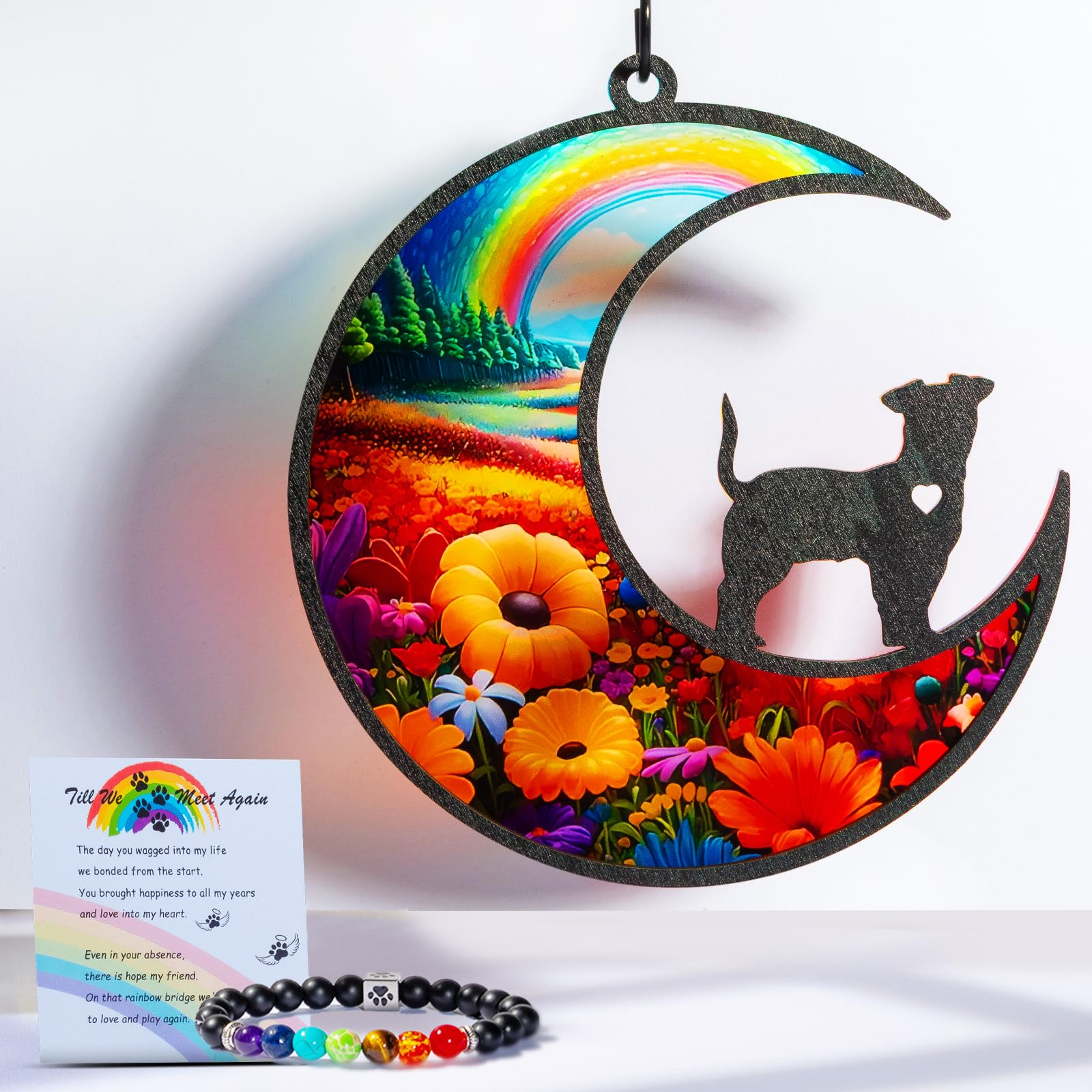 Atrapasueños conmemorativo de perro con pulsera y tarjeta para recordar a tu mascota