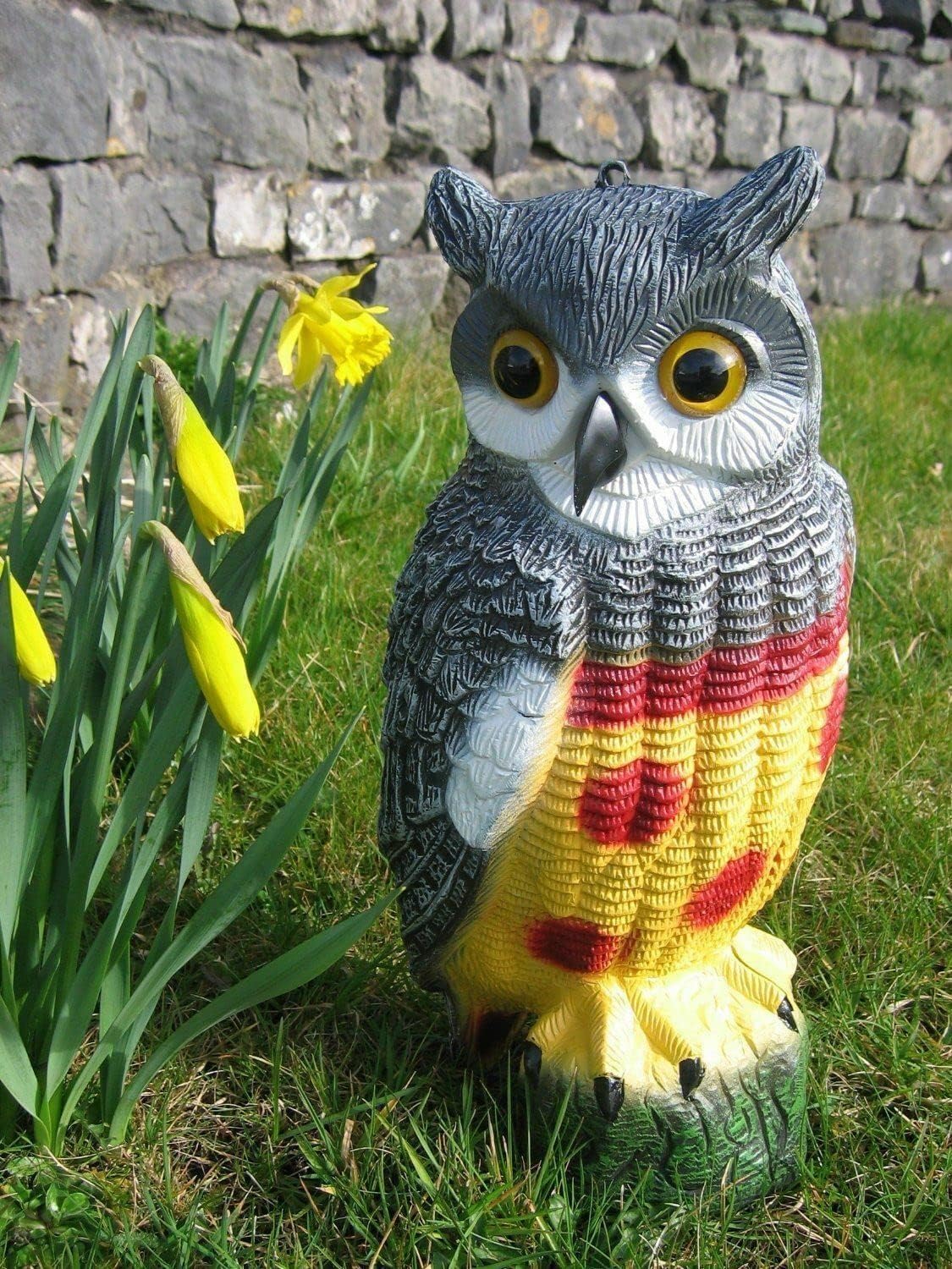 Large Bird Deterrent - bird scarer designed as an effective pigeon deterrent for gardens (One Size, Multi-Coloured Owl)