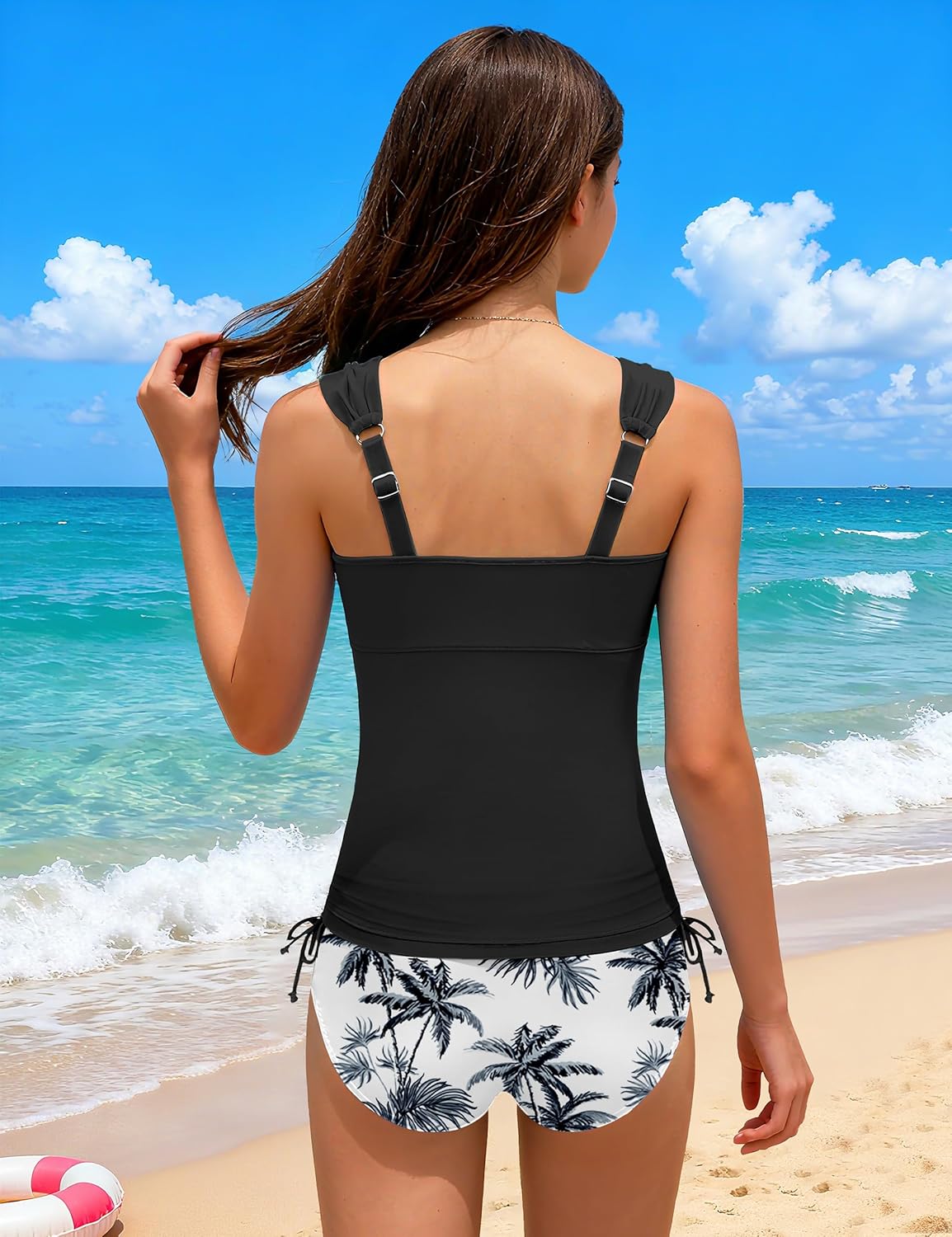 NECIOUS Girls Swimsuits 2 Piece Criss Cross Bathing Suit Drawstring Wide Straps Tankini Sets for 9-16 Years - Image 5