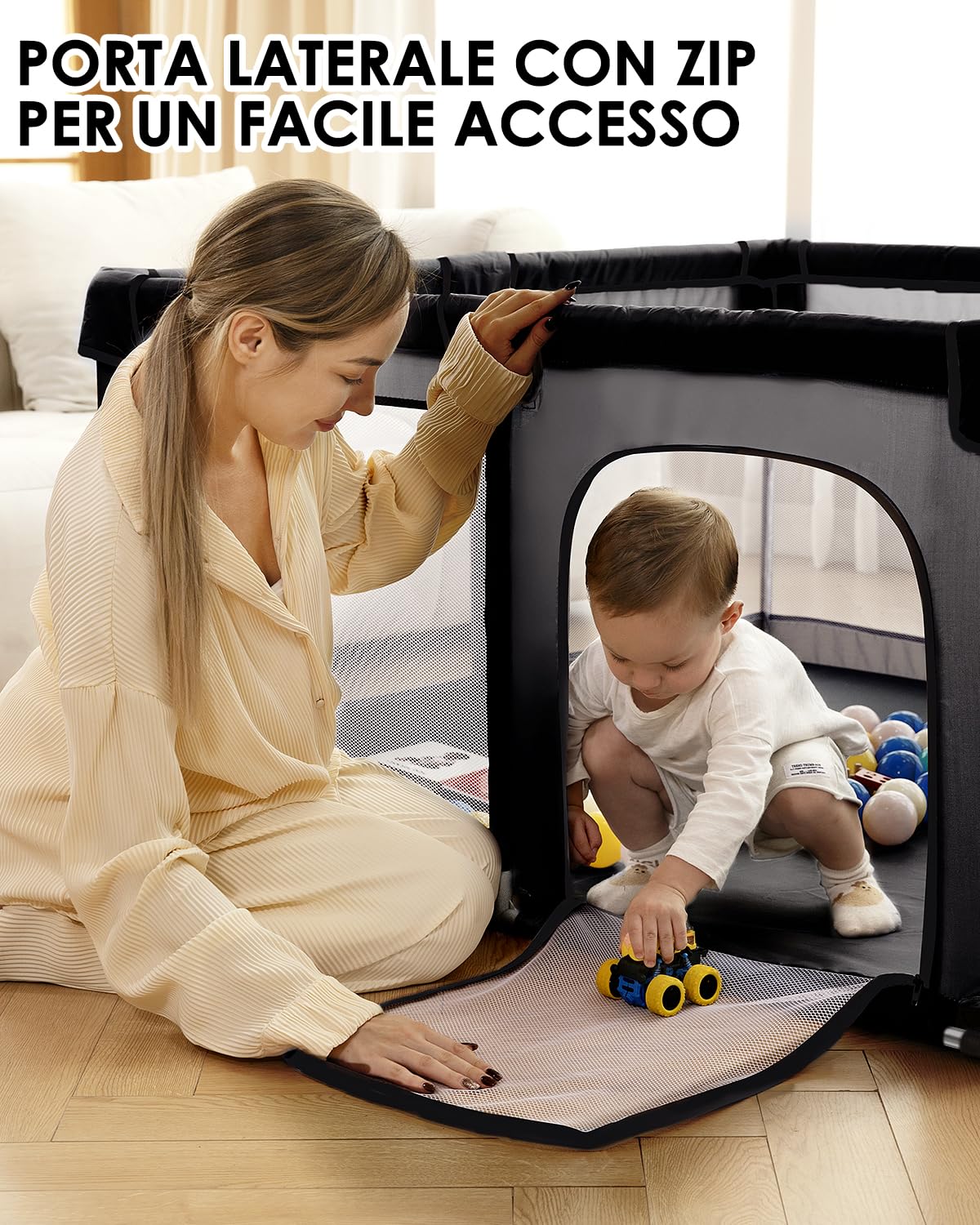 derimkcoa Box per bambini, grande recinto di sicurezza per bambini e bambini, per interni ed esterni, con ventose antiscivolo e cerniera (130 x 130 x 66 cm, nero)