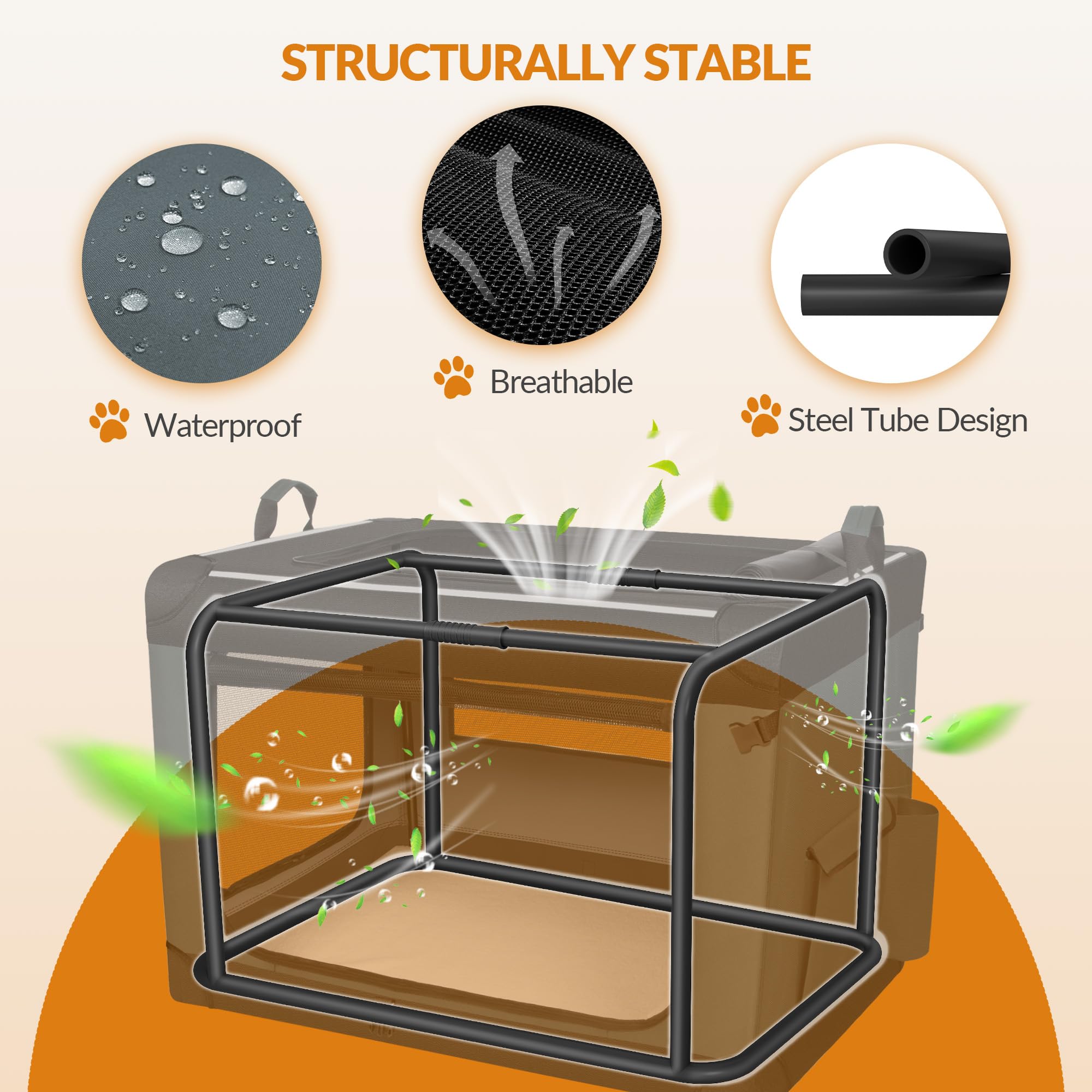 Hundebox Faltbar mit 3-Türiger, 76,2 x 53,4 x 53,4 cm, Grau | Transportbox Hund, Tragbare Hundetasche mit Reflektierenden Streifen, Taschen, Oxford-Gewebe, Matte ist Abnehmbar, FPDT006OG1