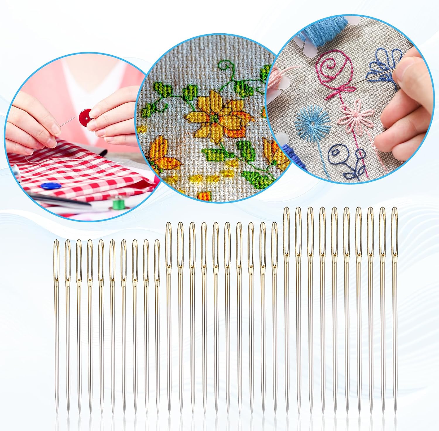 30Pcs Cross Stitch Needles Tapestry Needles 22 & 24 & 26 Large-Eye for Hand Sewing Gauge Blunt Tip Blunt Needle for Cross Stitch and More