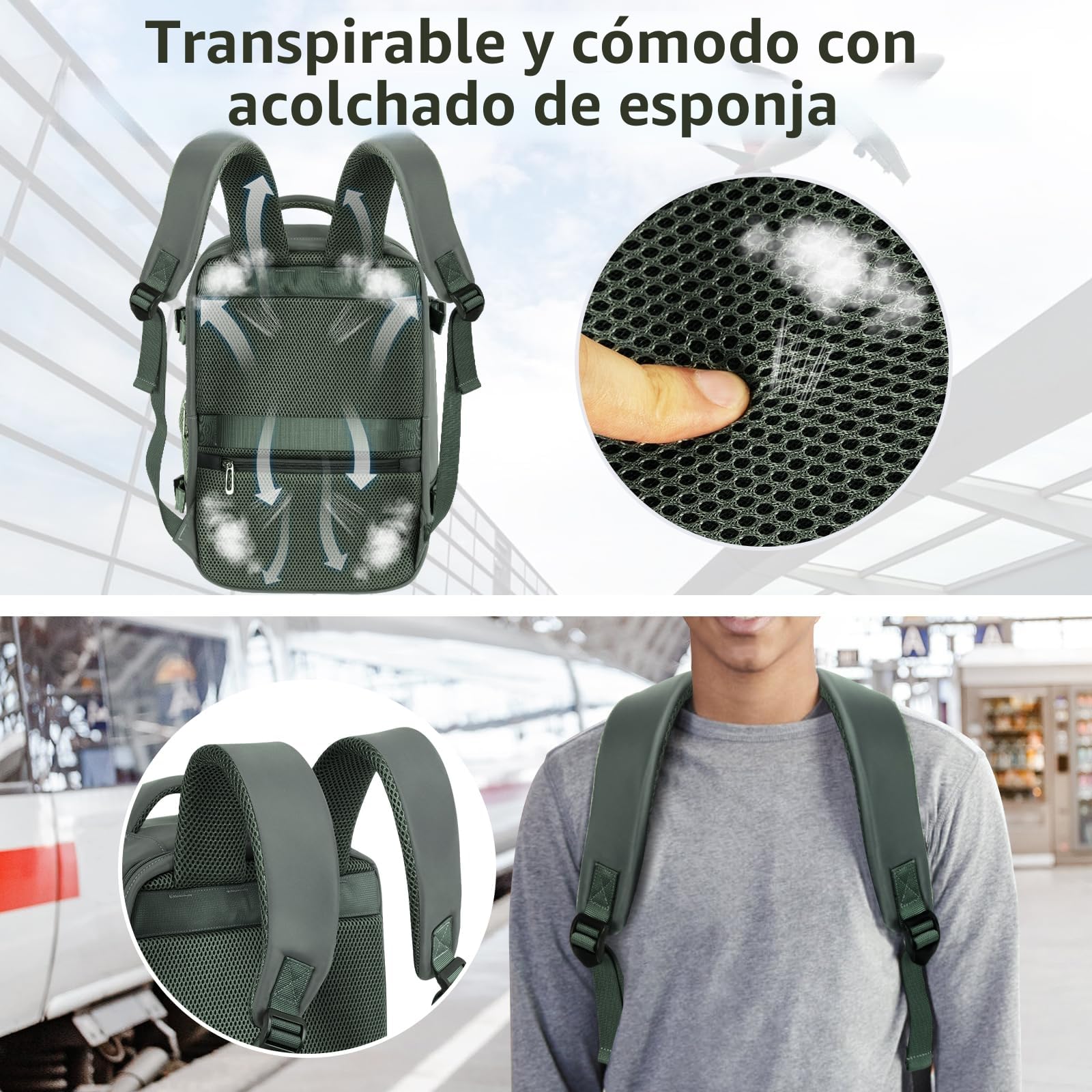 OTAHGK Mochila de Viaje Cabina Avion 40 x 20 x 25 para Ryanair Equipaje de Mano Maletas de Cabina Bolsa de Viaje para Portátil de 14 Pulgadas con Orificio de Carga USB y Bolsillo Antirrobo