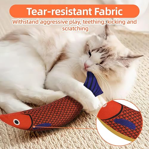 Miniatura 4 de Tocirelo Juguetes para gatos, peces con hierba gatera, paquete de 3 juguetes para pezones de gato para gatos de interior, juguete arrugado con