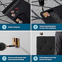 Vista 33 de LUCID - Cabecera tapizada de altura media, capitoné de diamantes, acolchado poliéster, altura ajustable 34 a 46 in, fácil montaje compatible