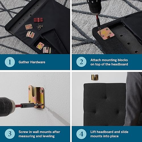 Miniatura 53 de LUCID - Cabecera tapizada de altura media, capitoné de diamantes, acolchado poliéster, altura ajustable 34 a 46 in, fácil montaje compatible