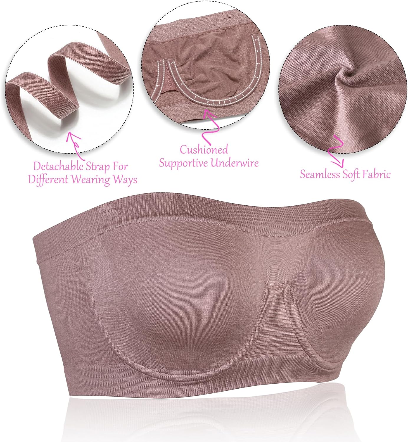 Women‘s Underwire Strapless Multiway Bra Bandeau Seamless Supportive Bras Non Padded Top - Image 3