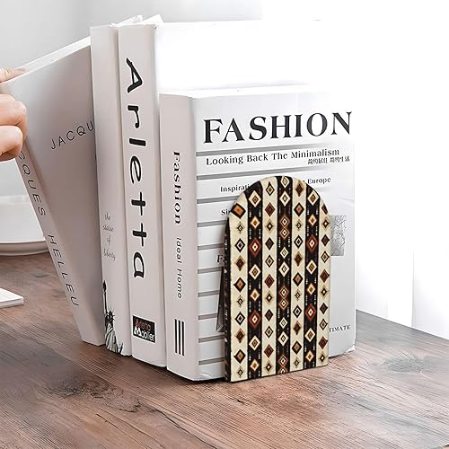 Miniatura 5 de Book Ends for Shelves 1 Pair - Retro Pattern A Print Wood with Metal Base Bookends for Heavy Books, Book Stand Organizer Holder for Books Movies Cds