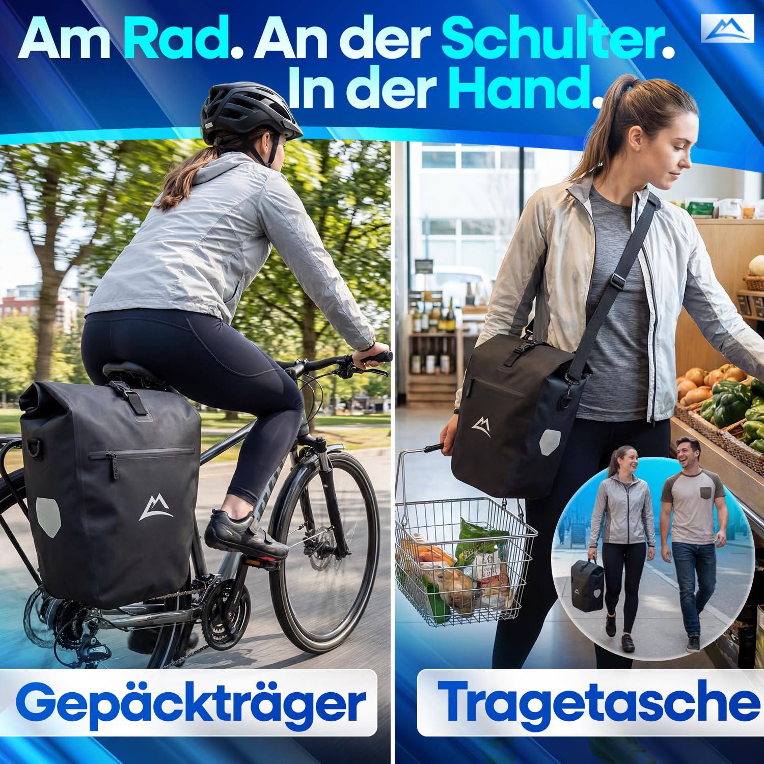 Nextcover® Fahrradtasche für Gepäckträger [AquaShield-TPU] I 100% wasserdichte Gepäckträgertasche mit klick-System & Rollverschluss I Reflektierende Fahrrad Tasche Inkl. Tragegurt, Fahrradtaschen