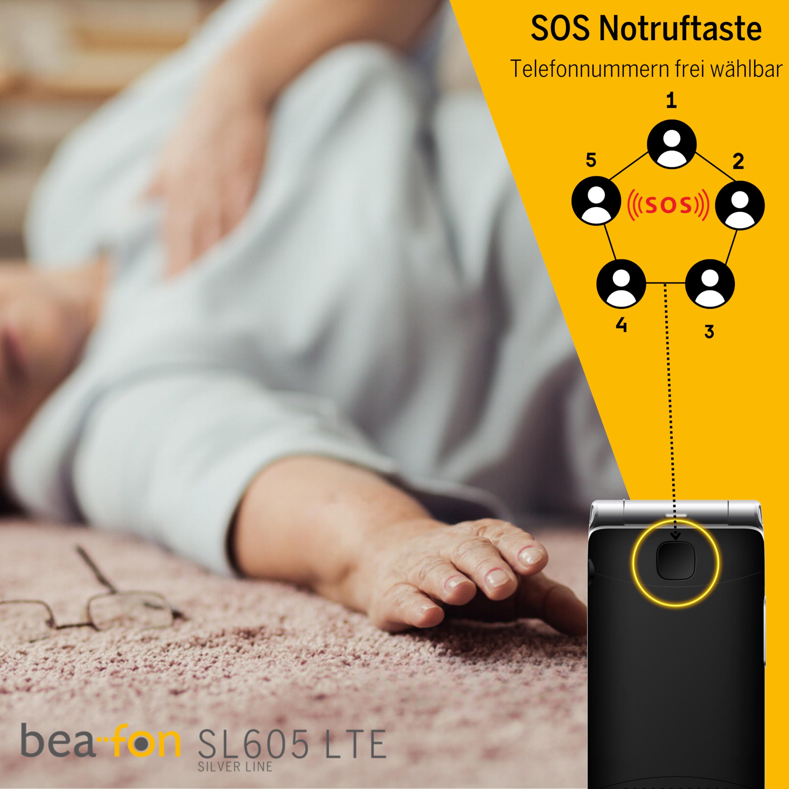 Beafon, SL605 LTE 4G, Silverline, Klapphandy, Seniorenhandy mit Notrutaste, Farbinnendiplay 2,4" (6,09cm) / Farbaußendiplay 1,44" (3,65cm), IP54