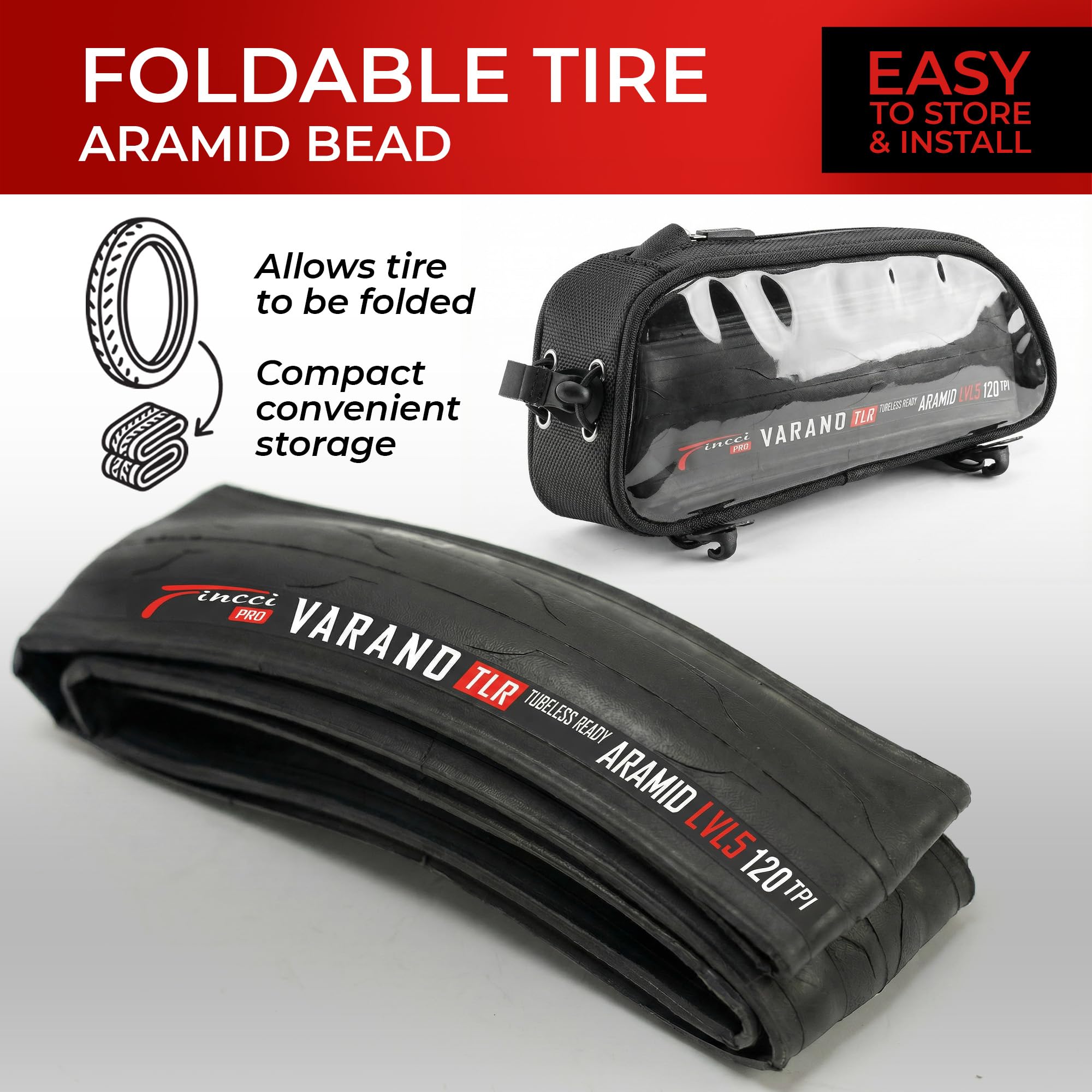 Fincci Varano Slick 28-622 Cubierta 700x28c - Cubierta 28 Carretera Tubeless Ready 1mm LVL5 Nylon 120 TPI - Cubіerta Carretera 700x28 Aramid Plegable, Bicicleta Carretera, Touring