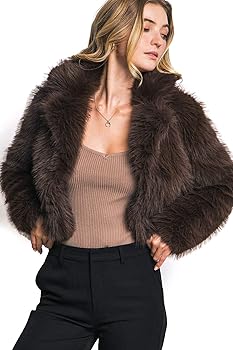 Love Tree Women's Juniors Soft Faux Fur Cropped Coat (Brown, Small