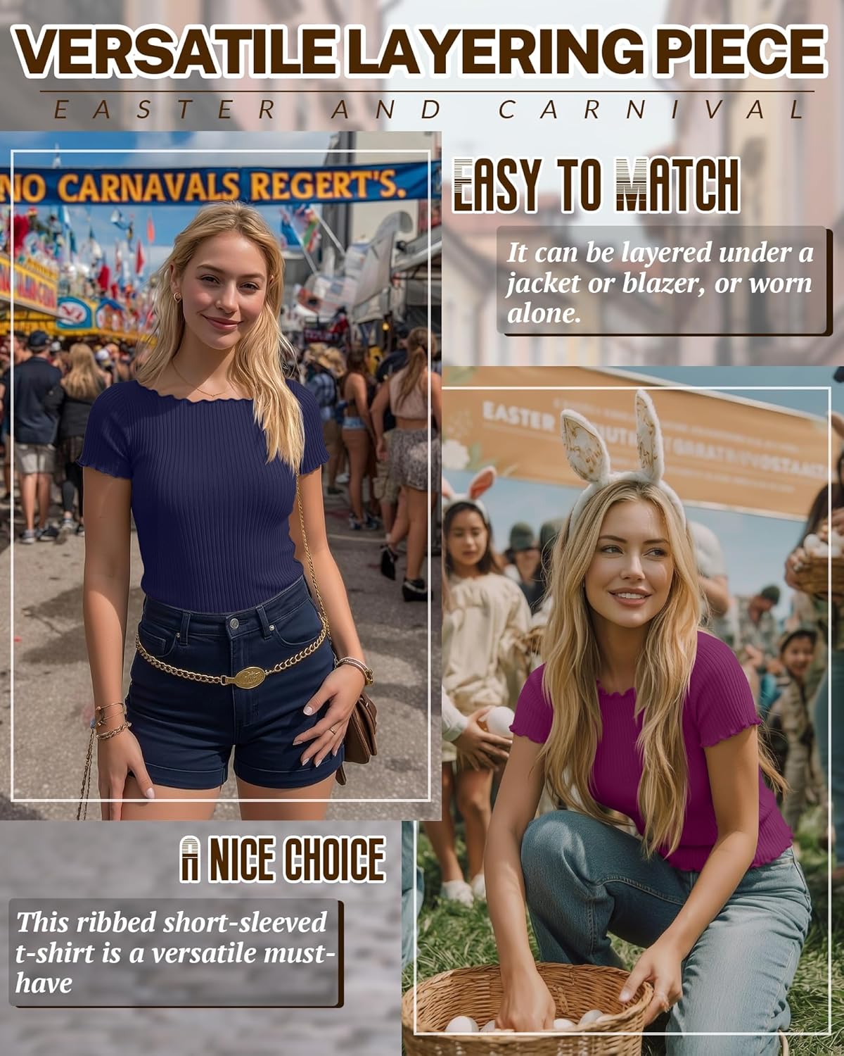 Riyiper 3 Pack Women's Boat Neck Ribbed Tops Lettuce Trim Short Sleeve T-Shirts Crop Fitted Summer Basic Tees Shirt - Image 4