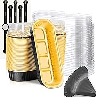 Vista 1 de Mini Moldes para Hornear Pan con Tapas y Cucharas (Paquete de 50, 6.8oz) Moldes Rectangulares de Papel de Aluminio para Hornear Recipientes Bandejas