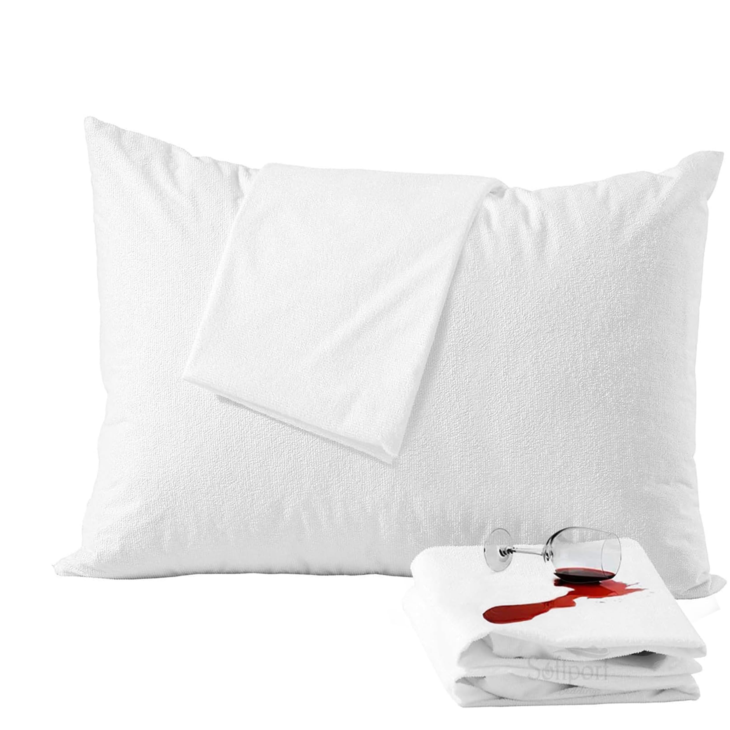 Prime Linens White Terry Towel Pillow Protector Waterproof Dust Mite Proof Pillow Cover Soft Anti Allergic (, Pillow Protector)