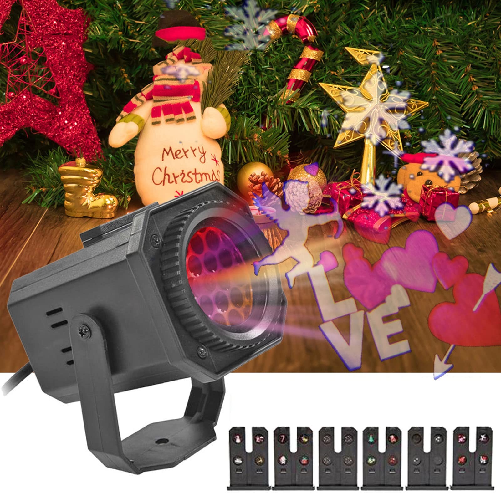 Świąteczna lampa projektora na zewnątrz z 6 slajdami, 8W LED IP65 Wodoodporny projektor wewnętrzny 12V na Halloween Święto Dziękczynienia Świąteczne przyjęcie urodzinowe (kolor: czarny, rozmiar: 4 szt
