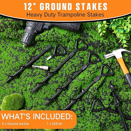 Miniatura 3 de 8 estacas de trampolín de 12 pulgadas, anclajes de tierra atornillados con broca, anclajes de tierra de metal para columpios, trampolines, tiendas