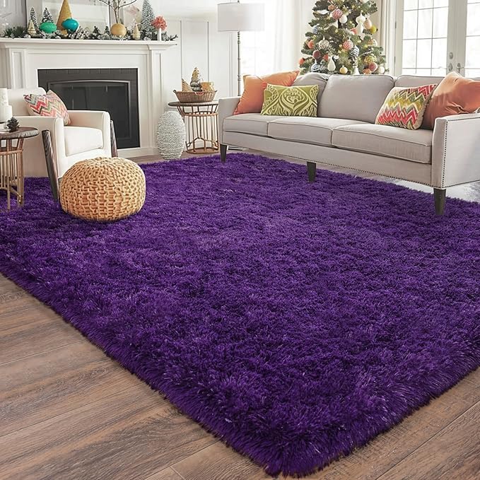 Alfombra Shaggy Morada 4x6 Pies para Dormitorio, No Deslizable miniatura 9