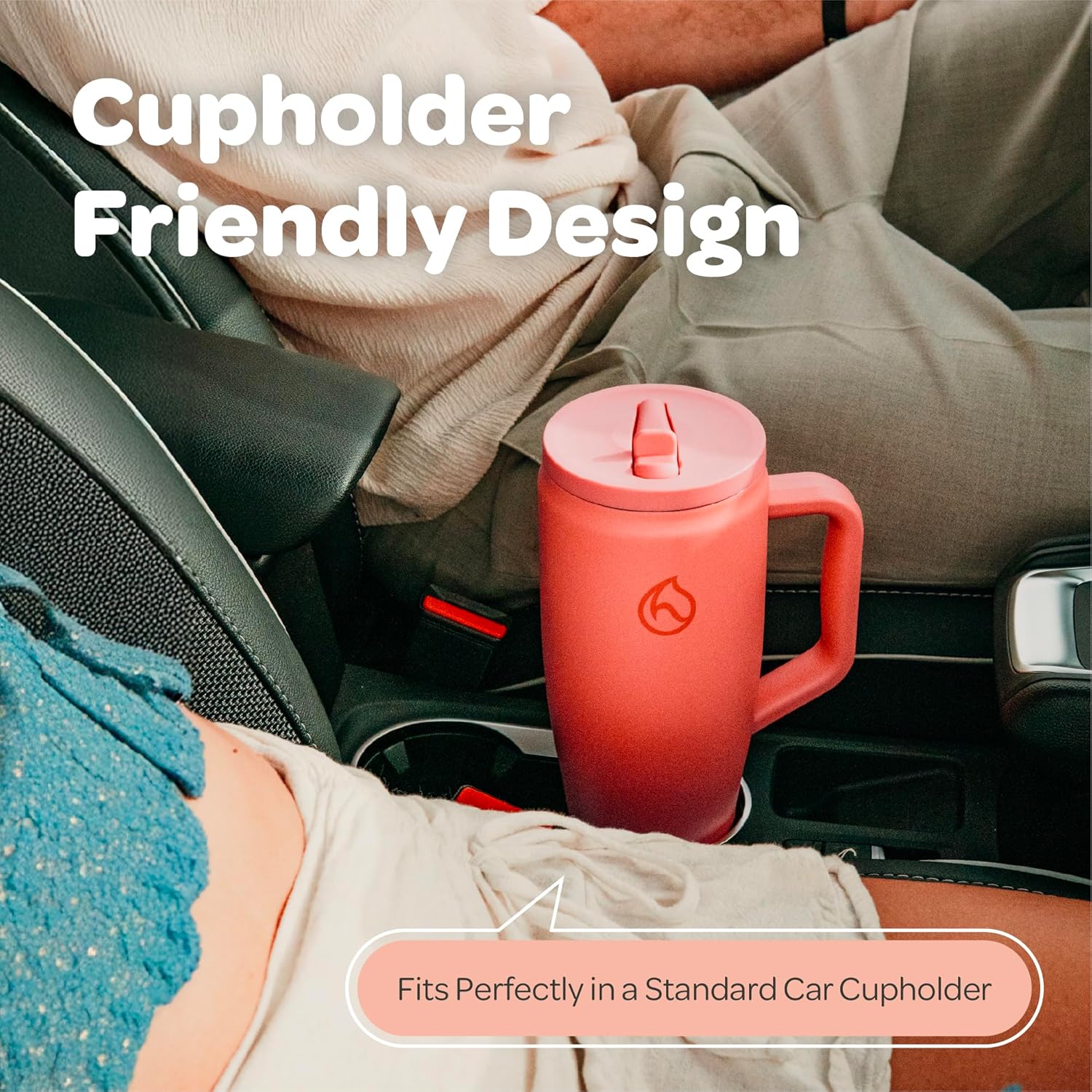 Hydracy 40oz Tumbler with Flip Straw Stainless Steel Insulated Water Bottle with Handle, Reusable Leakproof Rotatable Lid for Left or Right Hand Use, Cupholder Friendly Rubber Base - Coral Crush