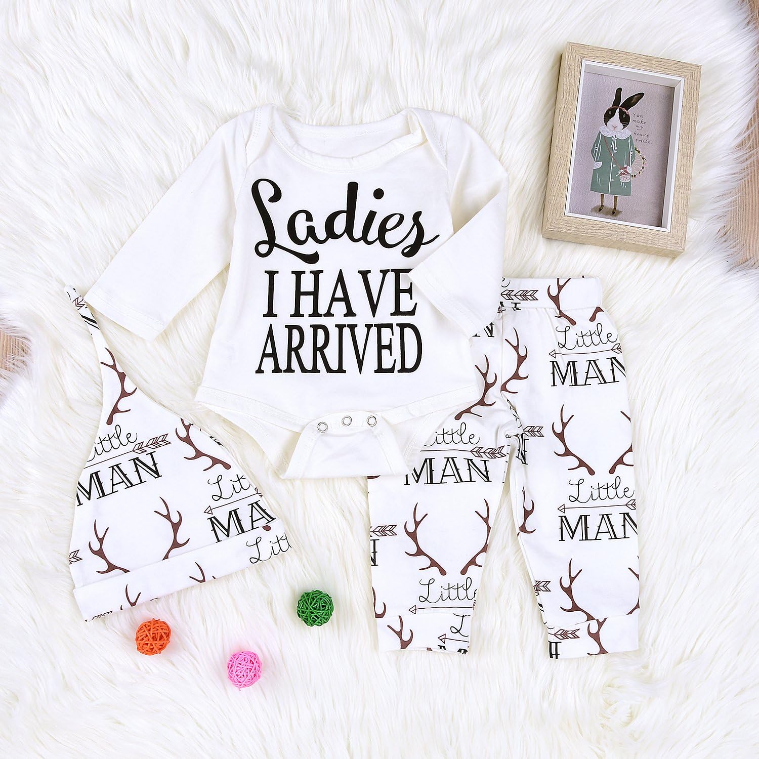 Newborn Suit for Baby Shower Deer Print Long Sleeve Romper+Long Pants+Hat - Image 2