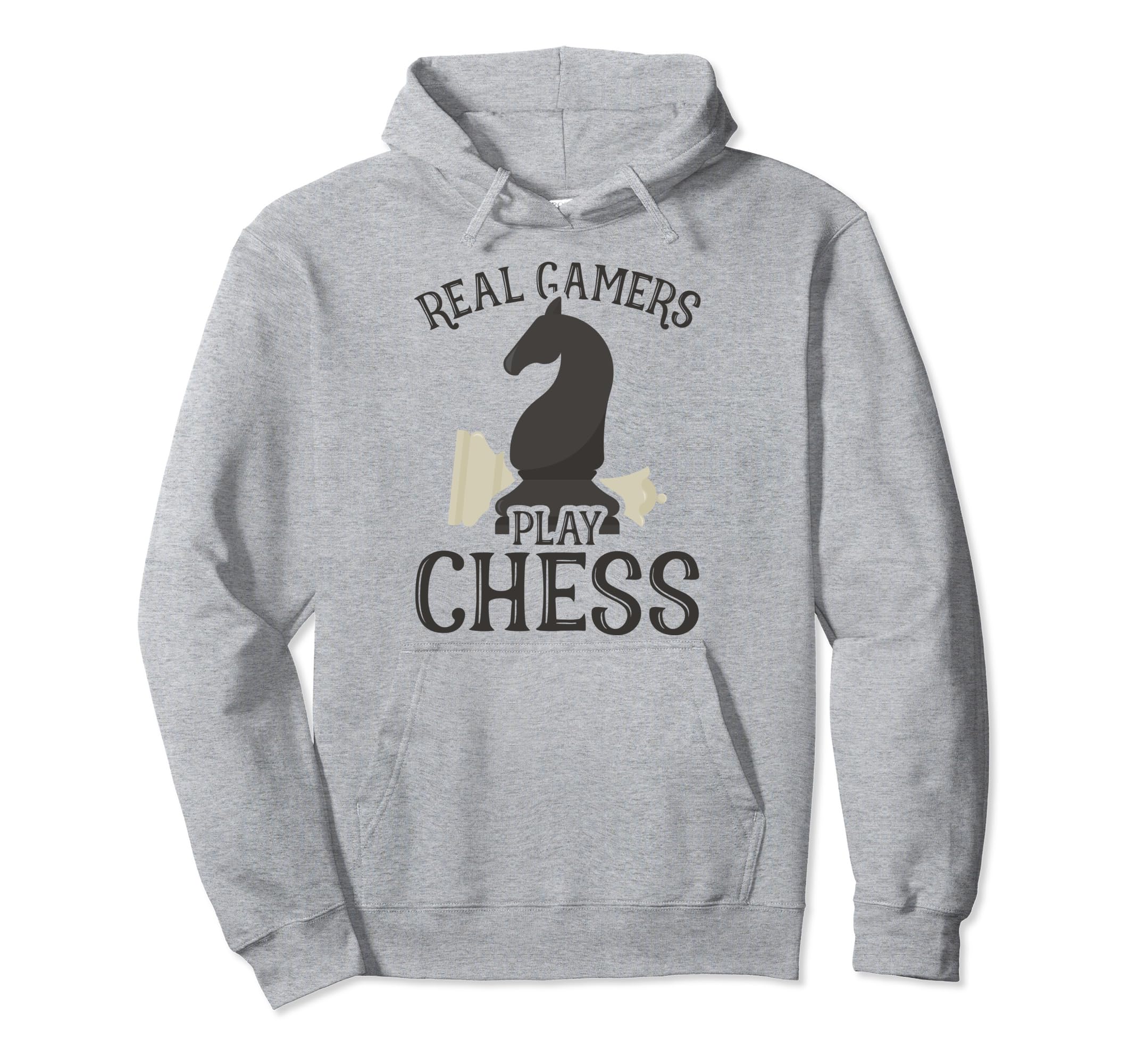 Real Gamers Play Chess Player White Chess Knight Club Lover Pullover Hoodie, Black