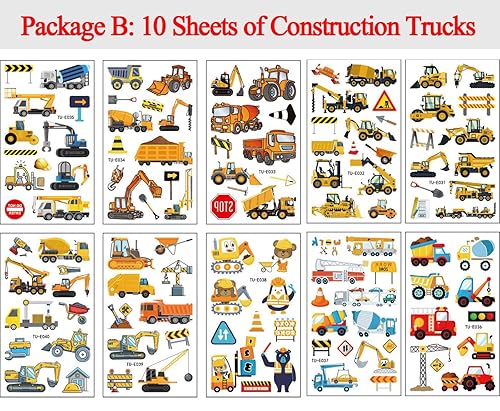 Miniatura 3 de Camiones monstruos y camiones de construcción (20 hojas), excavadora de vehículos, tatuajes temporales para niños, niños y niñas, fiesta de