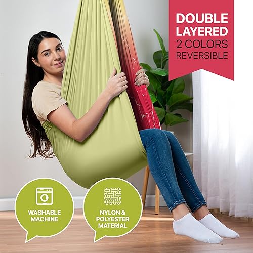 Miniatura 9 de Columpio sensorial de interior para niños o exteriores  Soporta 300 libras, doble capa y giro de 360, hamaca de terapia de compresión calmante para