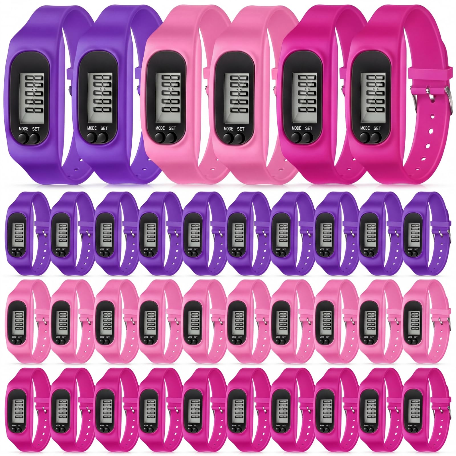 Geyoga 24 podómetros para caminar pasos y millas, reloj podómetro de silicona, pulsera para correr, contador de pasos para quemar calorías y contar pasos