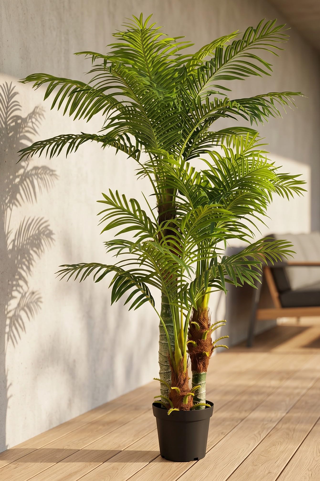 Große Künstliche Palme Deluxe 180cm mit 3 Stämmen und 30 Palmenwedel Kunstpflanze Kunstpalme Zimmerpflanze