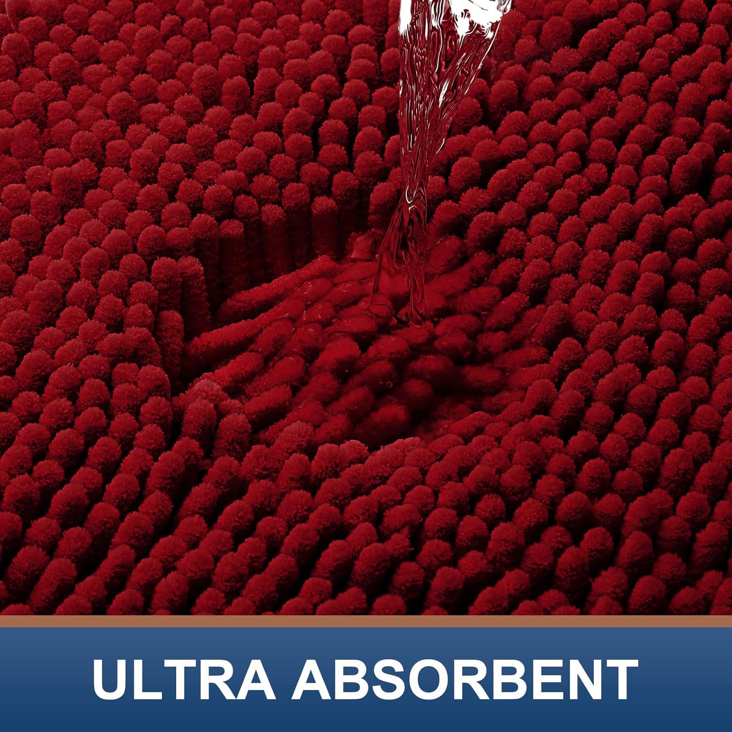 Homaxy Alfombrilla de baño antideslizante de chenilla, alfombra de baño de microfibra, alfombra de baño absorbente, pelo alto, 60 x 120 cm, color rojo vino