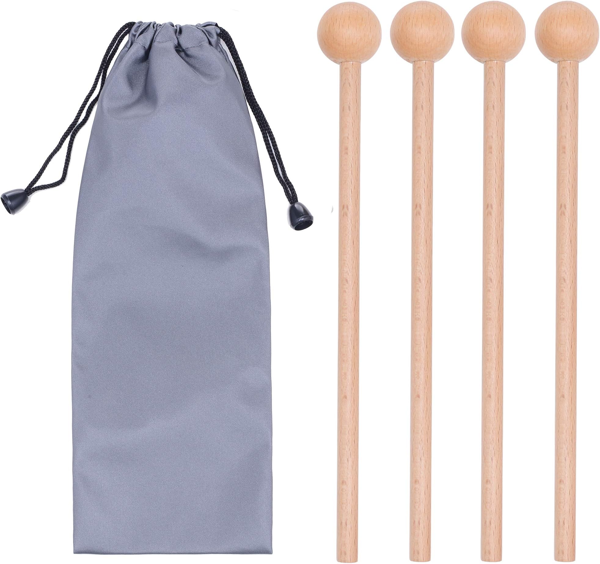 2 Pair Wood Mallets Percussion Sticks for Glockenspiel, Xylophone, Chime, Woodblock, and Bells, 8 Inch Long with a Carry Bag