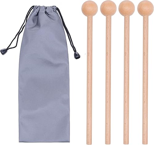 2 pares de mazos de madera para percusión Glockenspiel, xilófono, campanilla, madera y campanas, 8 pulgadas de largo con una bolsa de transporte