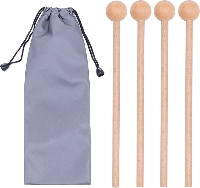 2 Pair Wood Mallets Percussion Sticks for Glockenspiel, Xylophone, Chime, Woodblock, and Bells, 8 Inch Long with a Carry Bag