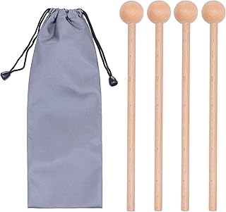 2 Pair Wood Mallets Percussion Sticks for Glockenspiel, Xylophone, Chime, Woodblock, and Bells, 8 Inch Long with a Carry Bag
