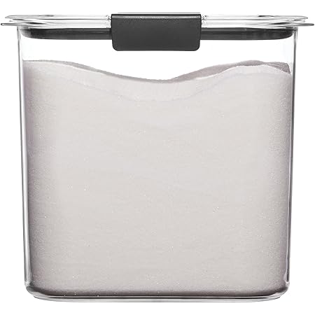 Rubbermaid Brilliance Airtight Food Storage Container for Pantry with Lid for Flour, Sugar, and Rice, 12-Cup, Clear/Grey