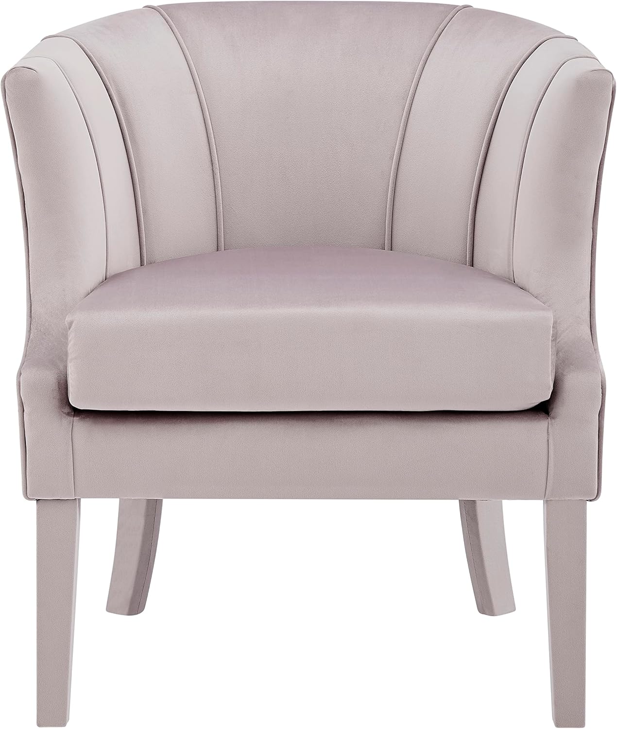 Sloane Accent Chair Velvet Vertical Channel Quilted Piped Stitching Barrel Back Design Upholstered Flared Legs Modern Contemporary, Blush