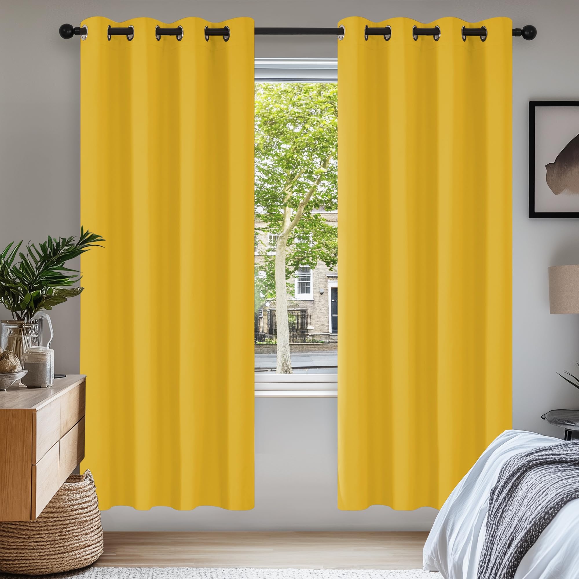 Deconovo Functional Thermal Insulated Curtains Blackout Curtains Eyelet Curtains for Kids Bedroom Mellow Yellow W42 x L84 Inch One Pair