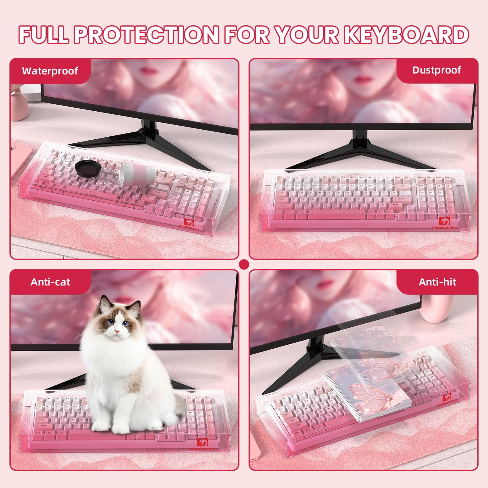 ZIYOU LANG KC04 - Cover per tastiera in acrilico trasparente (43 x 16,5 x 4,5 cm), con custodia protettiva antipolvere impermeabile, anti-urto, anti-gatto, per tastiera meccanica da gioco compatta a