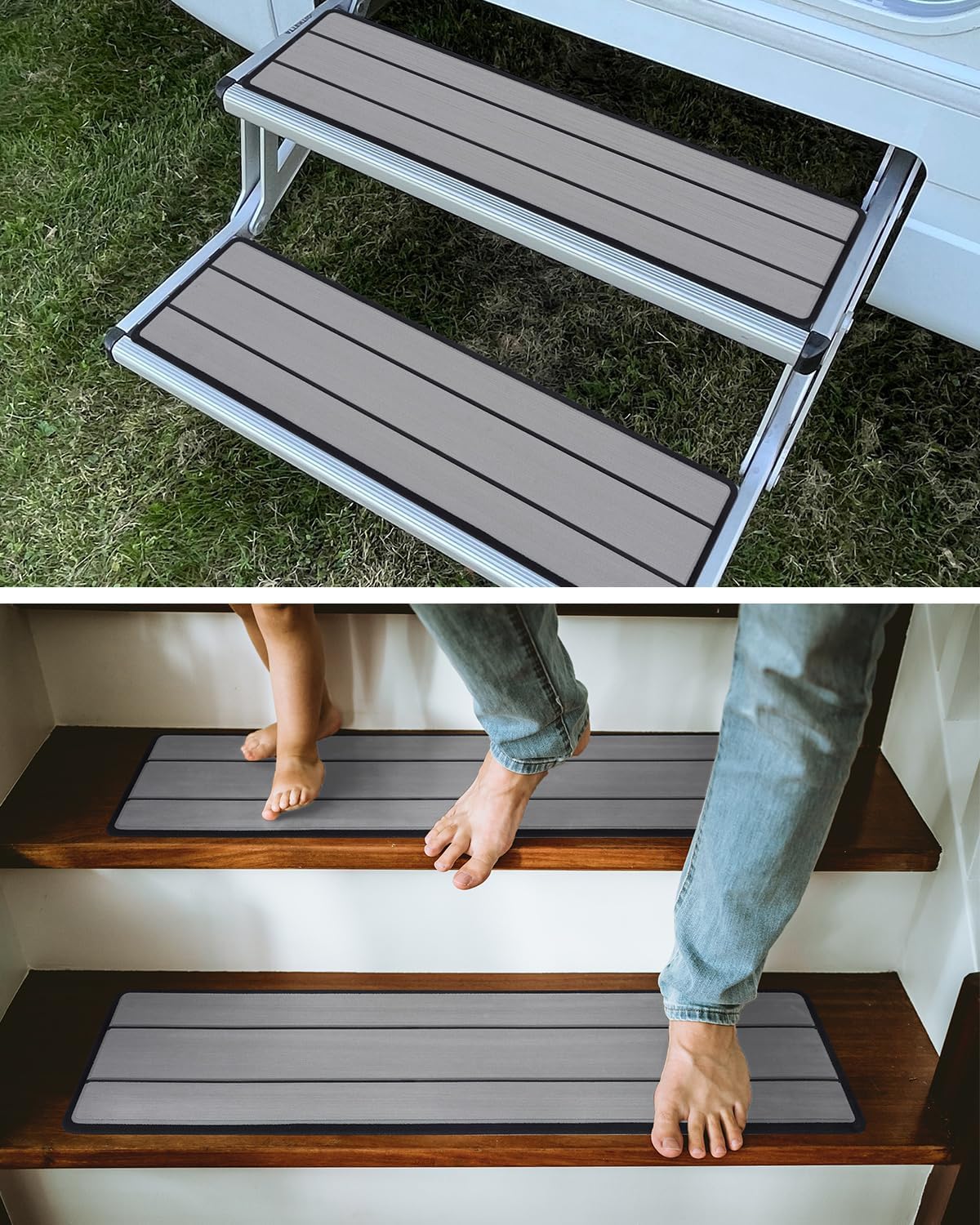 OCEANBROAD EVA Foam RV Step Cover 24''L x 7.5''W 4 Pack with Self Adhesive for Ladders Trailers Truck Campers RV Steps Treads, Gray