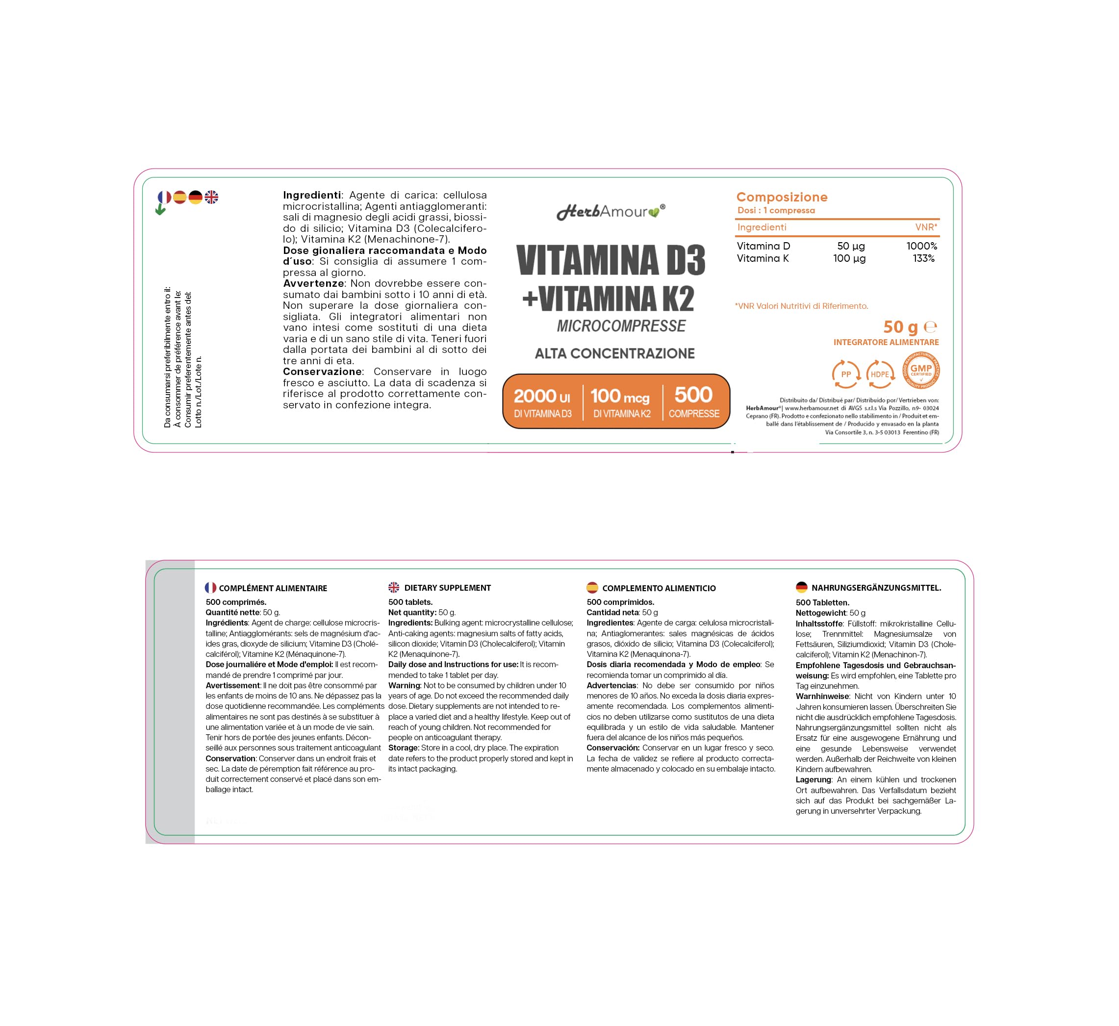 VITAMINA D3 K2 (Dura 1 anno e 4 mesi) 500 Micro-Compresse Alto Dosaggio e Assorbimento I Vitamina D3 Da 50 µg Da 2.000 U.I. + Vitamina K2 Da 100 µg | Senza Glutine, Lattosio, Zuccheri e Soia