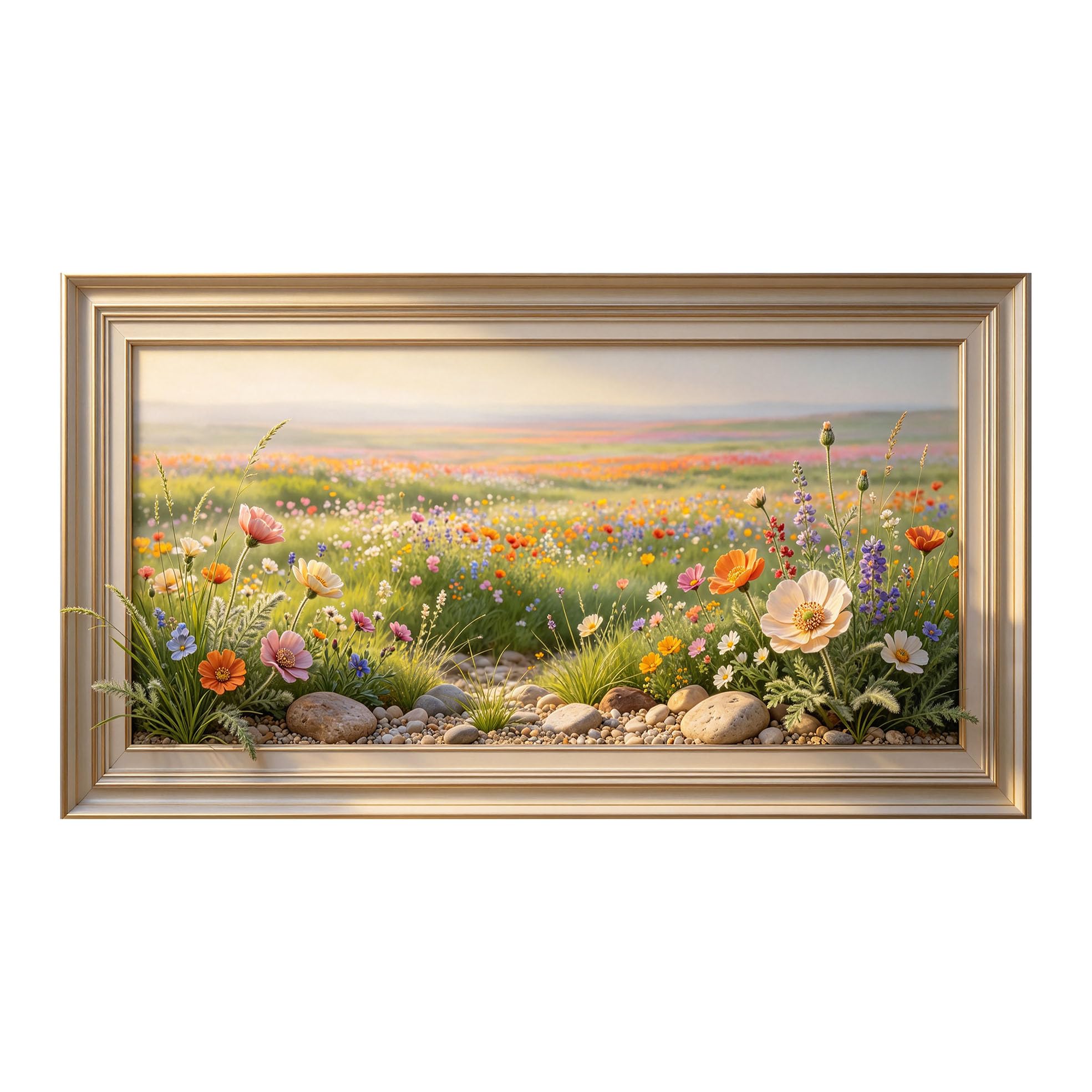 Yzpallescene 3D Framed Wall Art 50cm×100cm Wildflower Meadow Botanical Landscape Watercolor Painting Large Size SelfAdhesive Removable Wall Decor Prints Artwork for Living Room Bedroom Office
