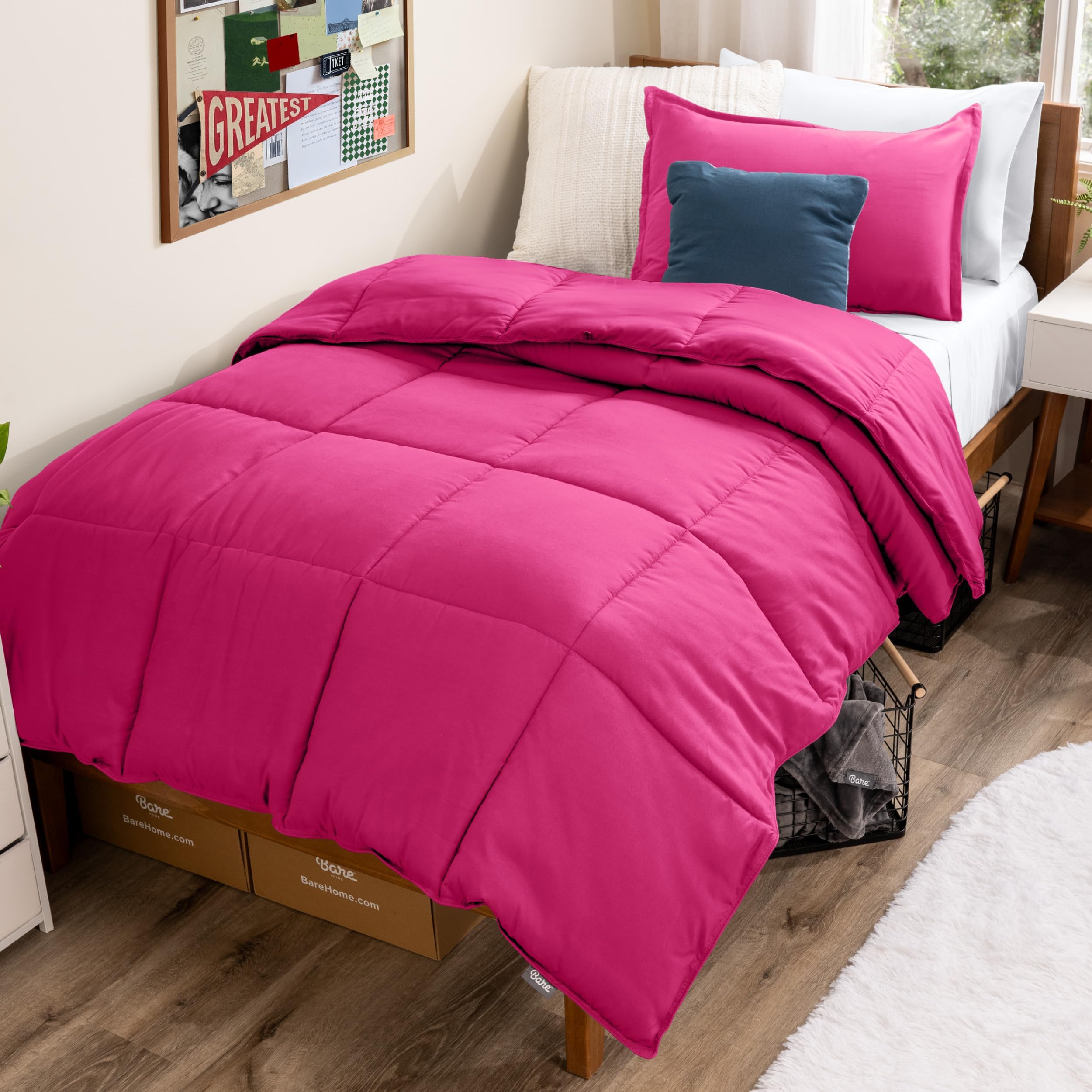 Bare Home Kids Comforter Set - Twin/Twin Extra Long Size - Ultra-Soft - Goose Down Alternative - Premium 1800 Series - All Season Warmth (Twin/Twin XL, Pink)