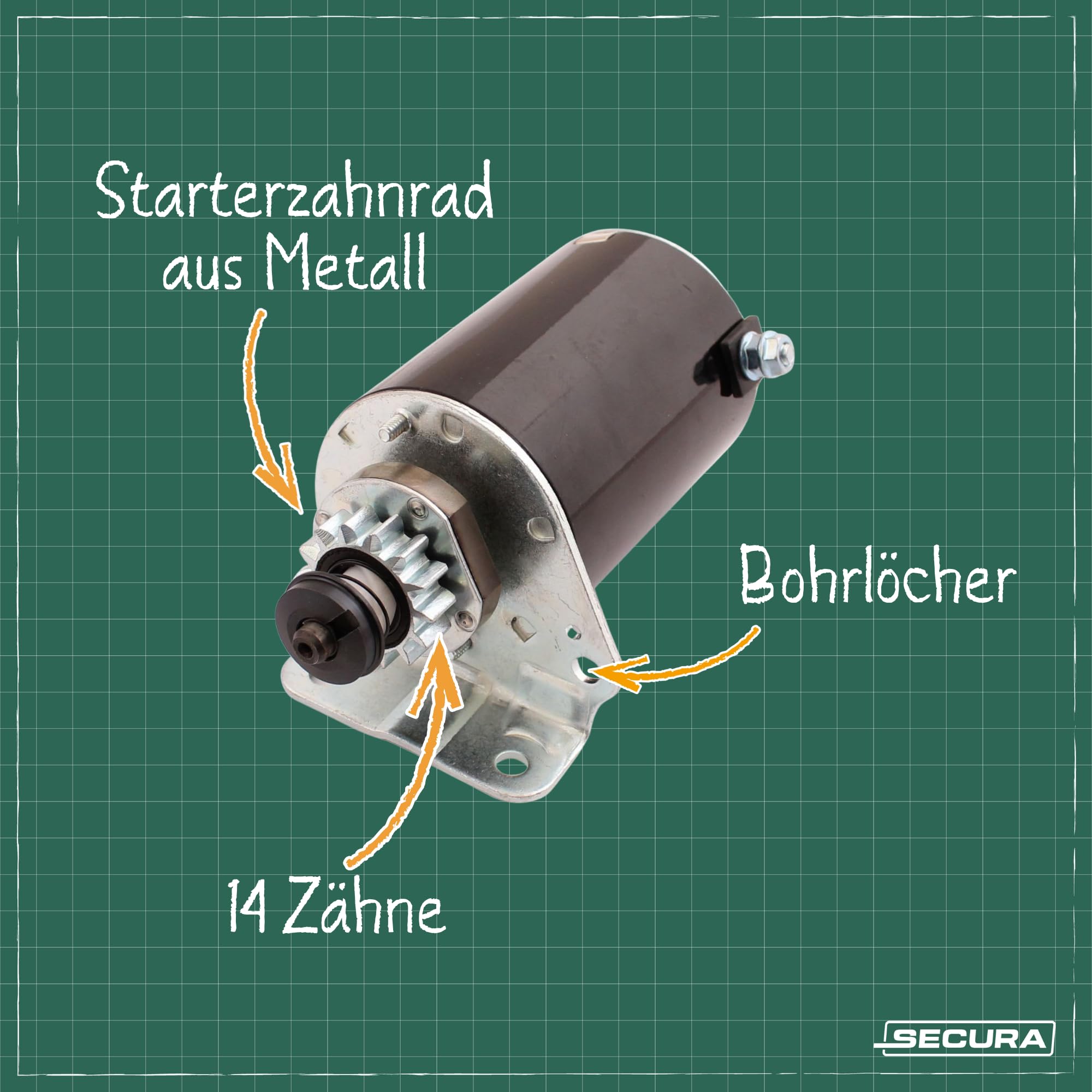 SECURA 1x Anlasser (14 Zahn) kompatibel mit Briggs&Stratton Motoren mit Metallritzel Original-Nr. 693552/593936