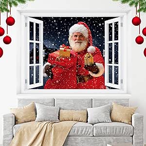 Tinideya 47 x 35" Large Santa Claus Wall Murals Christmas Peel and