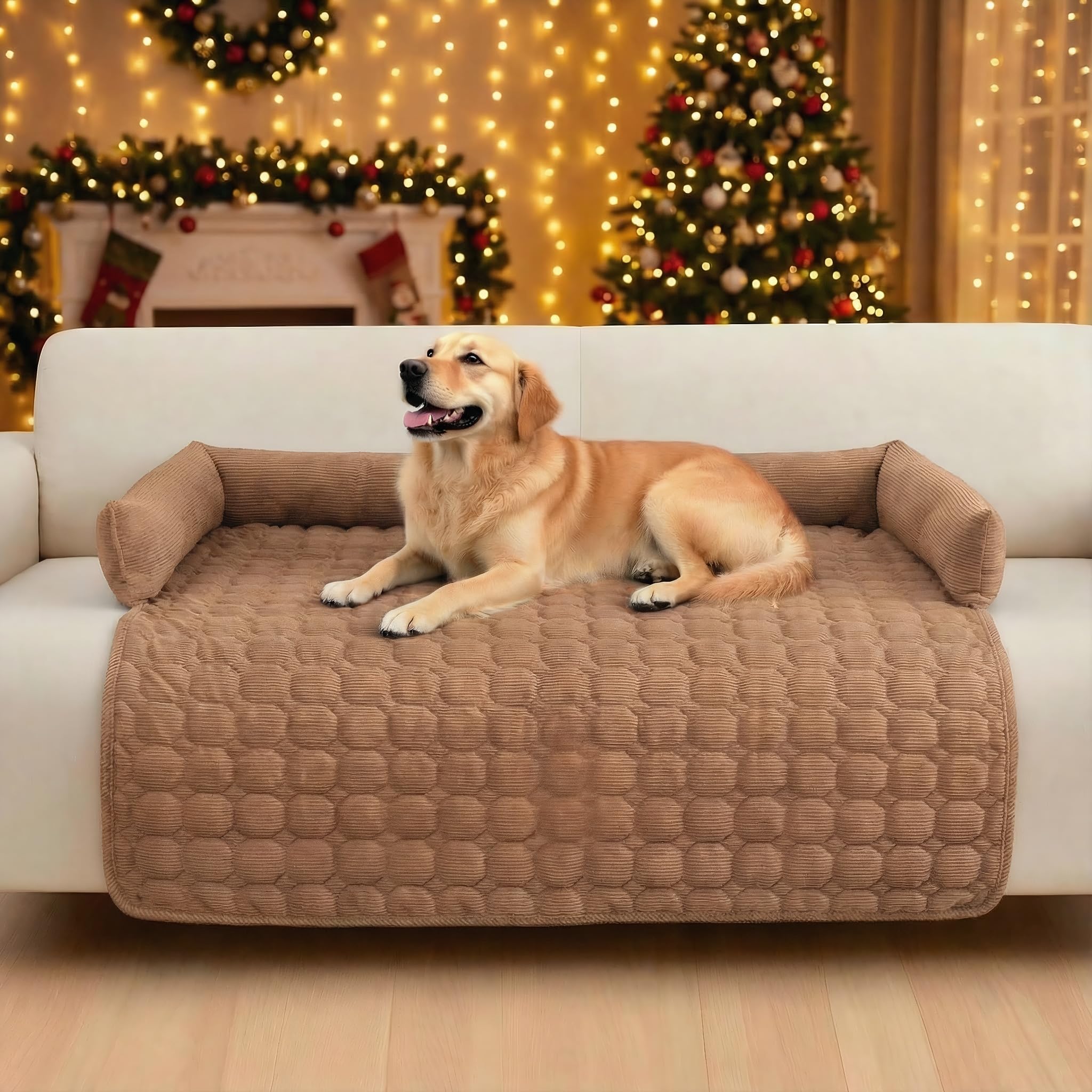 OKYUK Premium Hundebett - Sofaschutz für Haustiere, handgefertigtes und waschbares Hundekissen, Flauschige Hundematte für alle Größen (Kord Kaffee, 75 x 75CM)