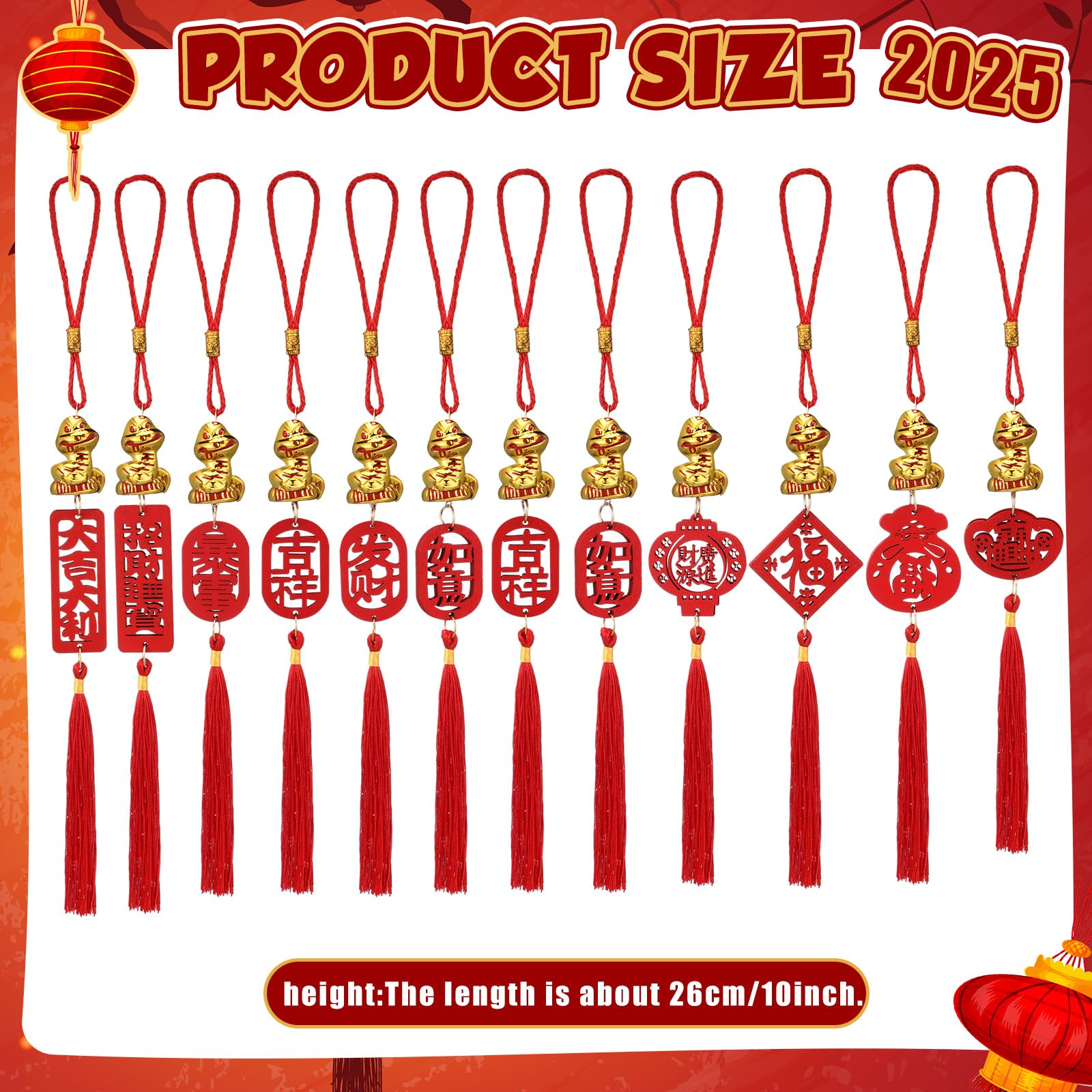 Geosar 12 Pcs 2025 Year of The Snake Chinese Knot Charm Chinese New Year Decorations Car Pendant Tassel Chinese Knot Chinese Feng Shui Charm for New Year Wealth Good Luck(Lucky Style)