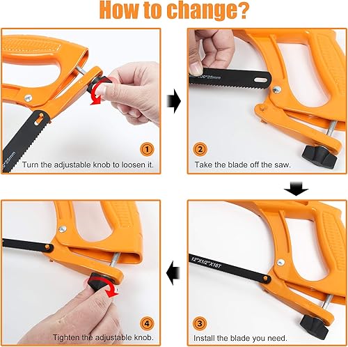Miniatura 5 de BEETRO Juego de marcos de sierra para metales, sierra para metales de 12 pulgadas, 10 pulgadas y mini sierra de mano de 6 pulgadas, incluye seis