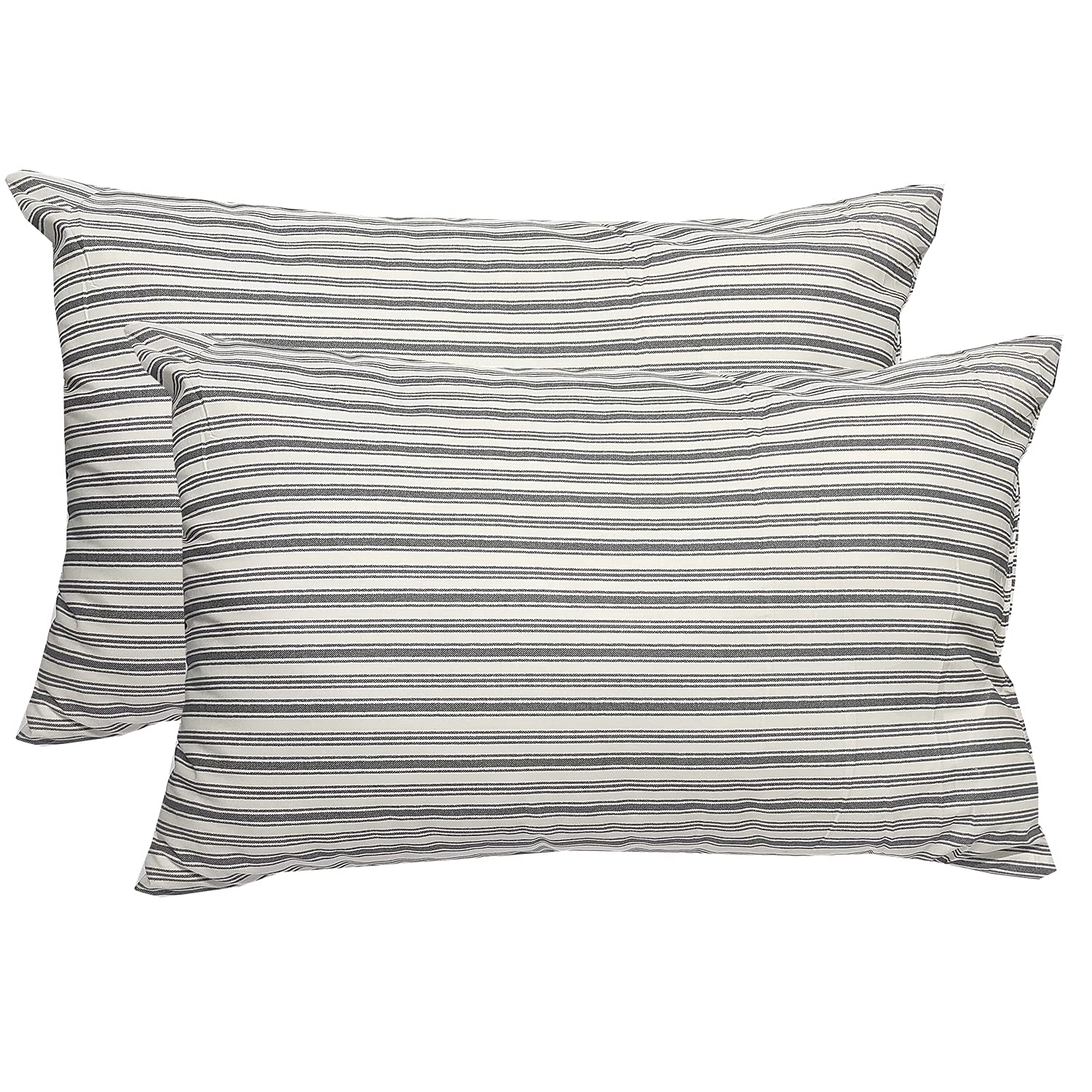 ARLinen-Micro Filled Grey Double Stripe Cotton Pillow Takiya Combo Set of 2 for Bed Room - 16x24 Inch Size Pillow Set of 2 for Sleeping