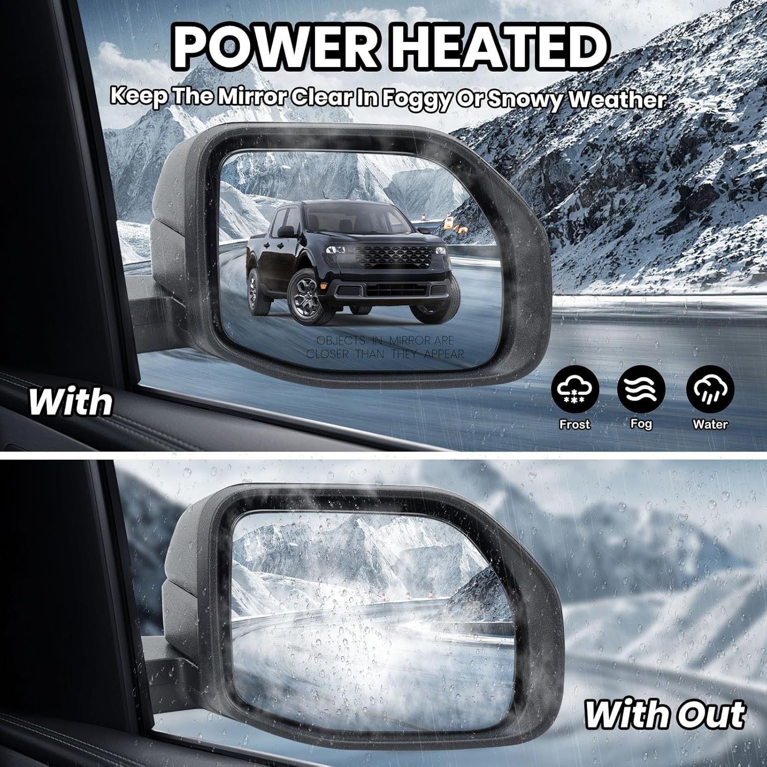 Passenger Side Mirror Compatible With 2021 2022 2023 2024 2025 Ford Bronco Sport Mirrors with Power Heated Glass Blind Spot Detection Manual Folding Texture Black（7 Pins）